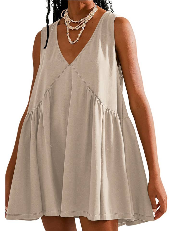 Rosa Clothing - Wholesale Dress - Women's - Summer V-Neck Pleated Sleeveless Vest Dress