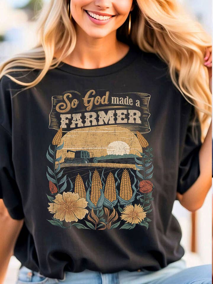 T-shirt en coton épais avec graphique "Alors Dieu a créé un fermier". pour la vente par DG WORLD
