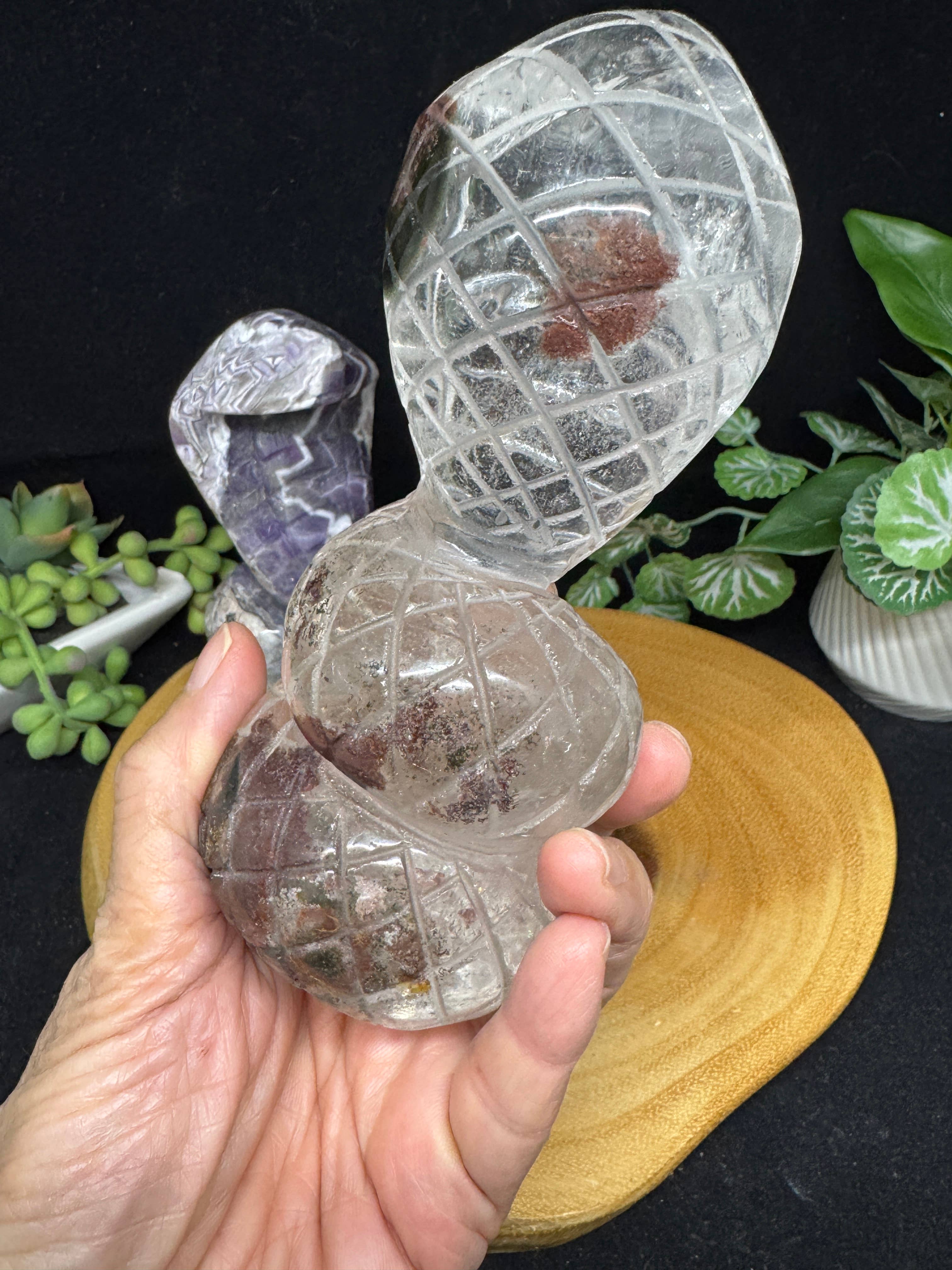 The 7 Directions - Wholesale Spiritual Stone/Crystal - 2 pc Snake Cobra bundle amethyst lodolite G78911