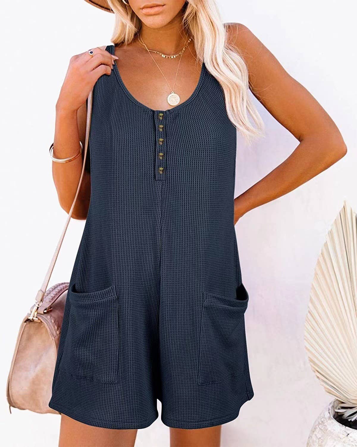 Rosa Clothing - Wholesale Romper - Women's - Waffle romper pocket jumpsuit17