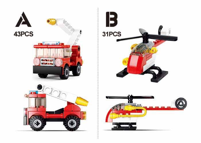 Texas Toy Distribution – wholesale Byggsats - Barn – Builder brandbil och helikopter byggsats, 2 av varje kit A-D2