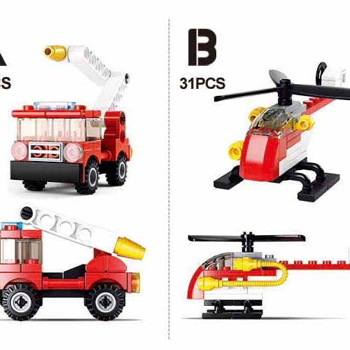 Texas Toy Distribution – wholesale Byggsats - Barn – Builder brandbil och helikopter byggsats, 2 av varje kit A-D2
