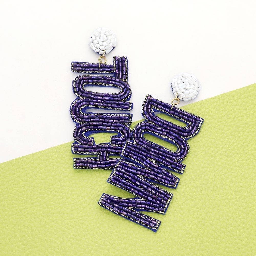 Sensibling Corp. - Wholesale Dangle Earrings - Game Day Felt Back Beaded Touch Down Message Dangle Earrings2