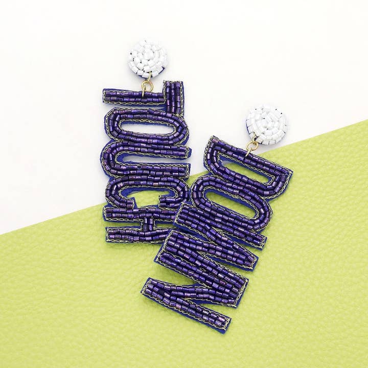 Sensibling Corp. - Wholesale Dangle Earrings - Game Day Felt Back Beaded Touch Down Message Dangle Earrings2