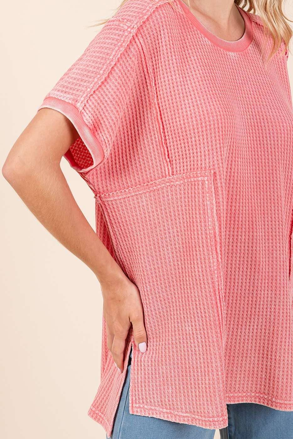 mittoshop - Wholesale Tunic - Women's - MINERAL WASH WAFFLE KNIT SEAM DETAIL TUNIC TOP6