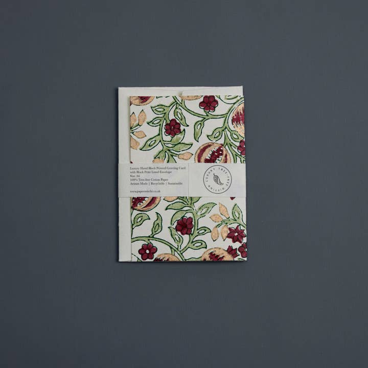 Paper Mirchi – wholesale Season’s Greetings card – Hand Block Printed Greeting Card - Pomegranate Cherry2