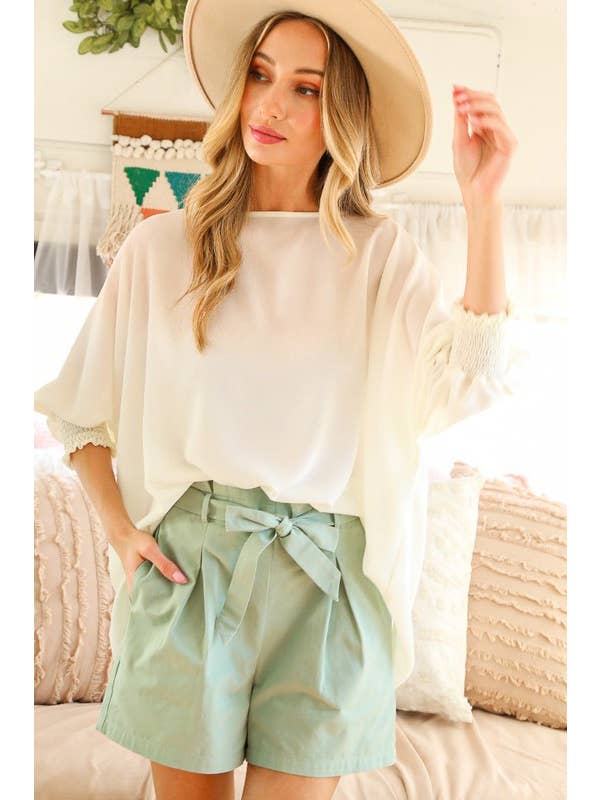 Vine & Love - Wholesale Shorts - Women's - High-Rise Waist Tie 100% Cotton Shorts VP811788