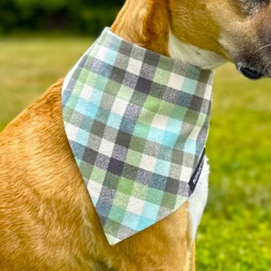 Seaglass Plaid Flannel RUFFLECT® Dog Bandana for wholesale by RUFFLECT Dog Bandanas