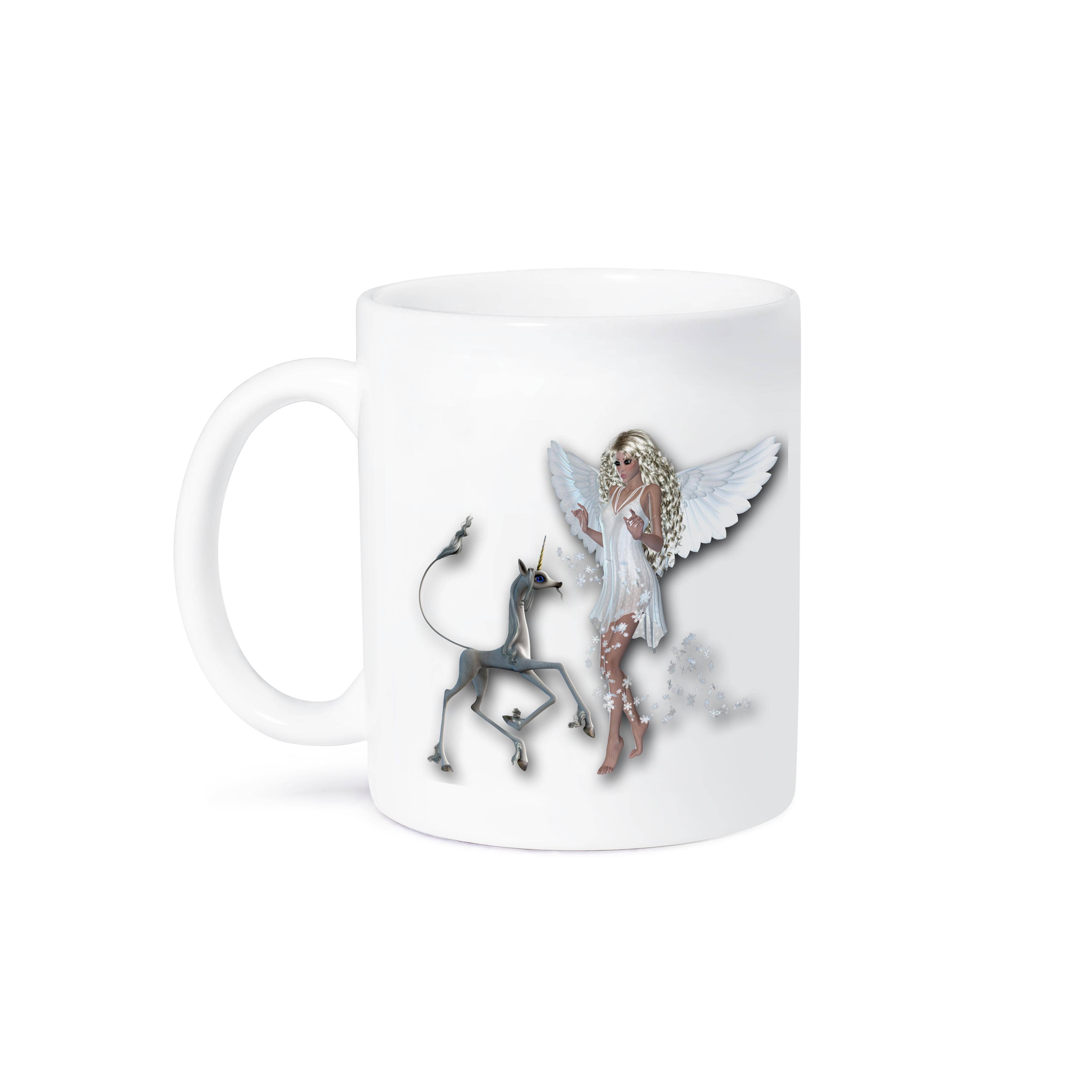 3dRose – Engroshandel Kaffekrus – 3dRose, Fantasy Enhjørning og smuk hvid fe med fe-støv accenter, Krus8