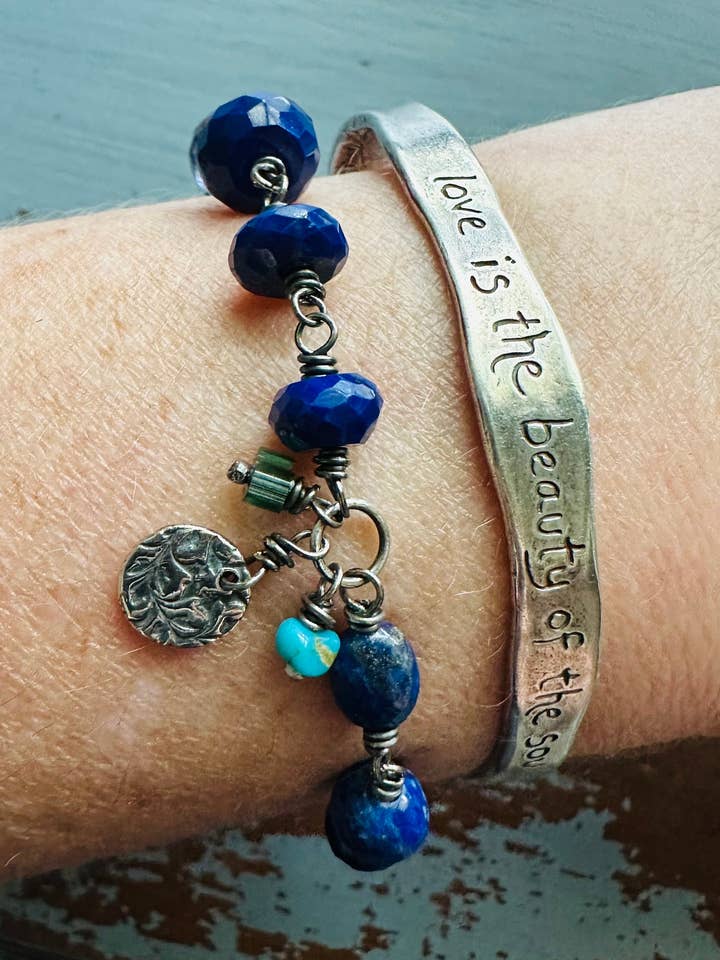 Bohemian Lapis & Iolite Sterling Silver Charm Bracelet for wholesale by Peaces of Indigo