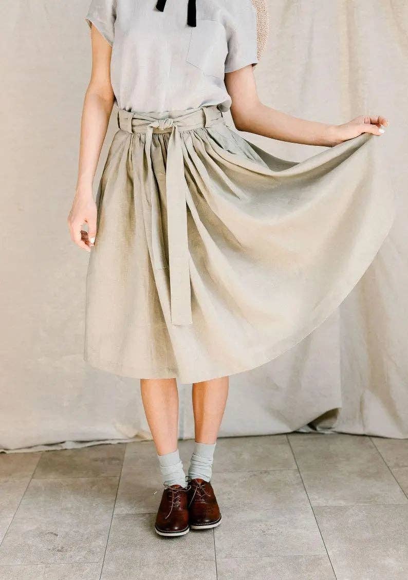 Velvety - Wholesale Skirt - Women's - Grey Pleaded Linen Skirt by Soelis2