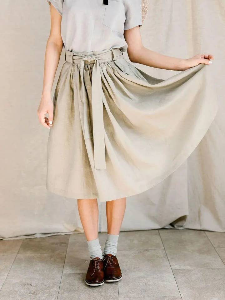 Velvety - Wholesale Skirt - Women's - Grey Pleaded Linen Skirt by Soelis2