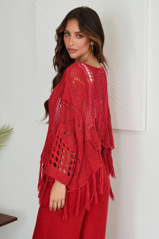 VENTI6 – Großhandel Poncho – Damen – SCHULTERFREIES HÄKEL-TASSEL-PONCHO-COVER-UP (72063)2