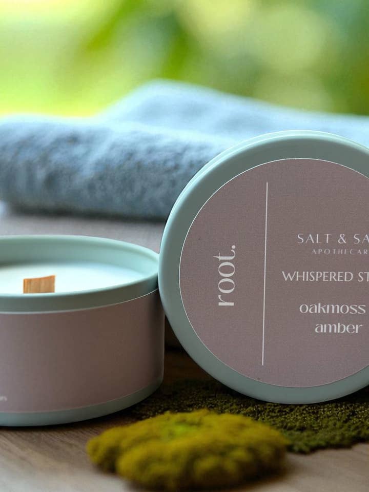 root. | Oakmoss & Amber Grounding Candle for wholesale by Salt & Sage Apothecary