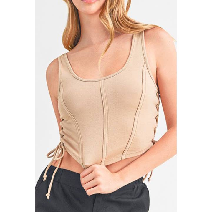 SCOOP NECK CORSET BINDING TANK TOP WITH LACE UP for wholesale by Timeless