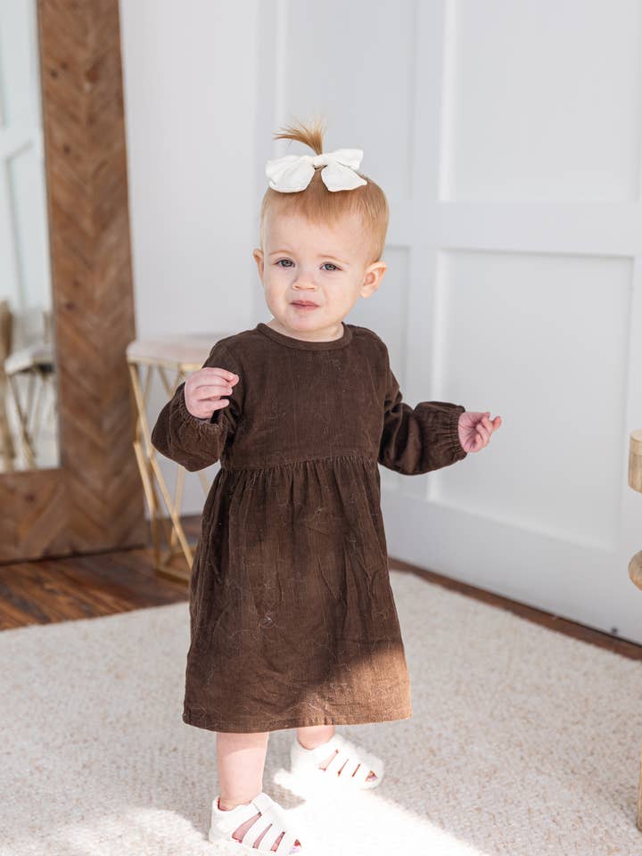 Yo Baby – wholesale Klänning – Barn – Brun Corduroy Långärmad Klänning: Spädbarn: Baby