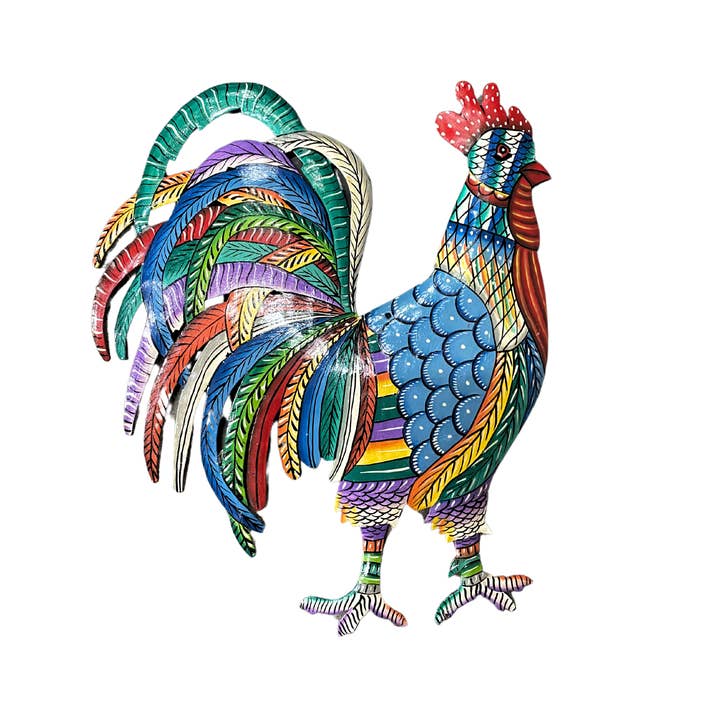 Painted Blue Rooster for wholesale by Beyond Borders