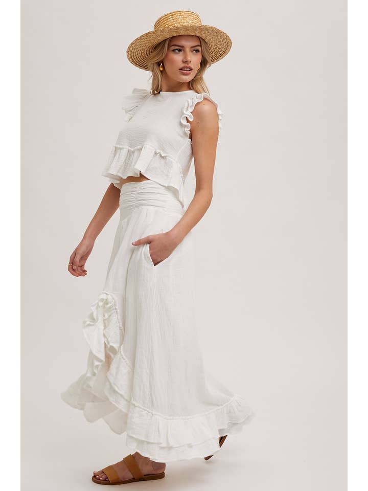 Bluivy – Großhandel Set aus Oberteil und Rock – Damen – MINIROCK-SET MIT CROP TOP UND SEITENSCHLITZ MIT RÜSCHENBESATZ23