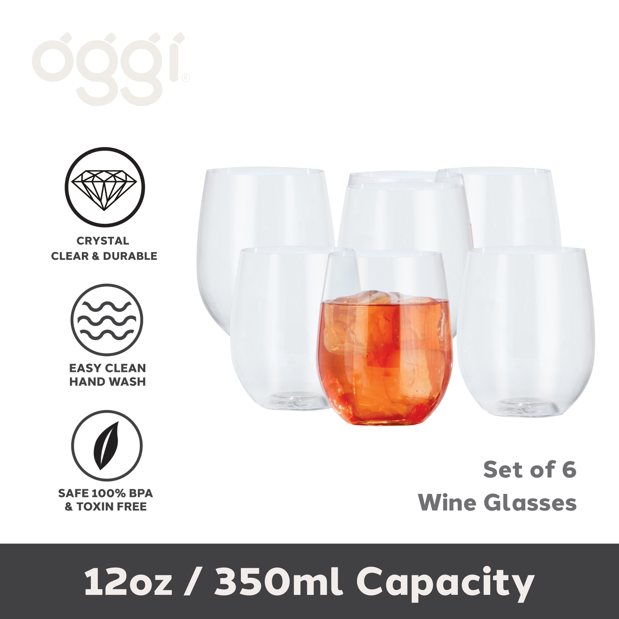 Oggi – Copo de coquetel/álcool por atacado – Conjunto de 6 Copos Inquebráveis - 300 ml1