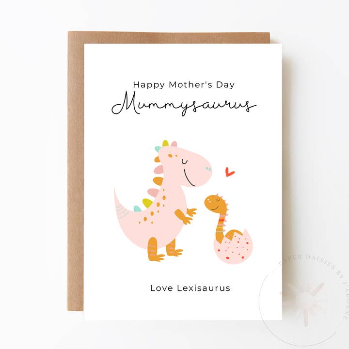 Tarjeta personalizada para el Día de la Madre con forma de Mummysaurus para venta al por mayor de Paper Daisies by j'adorne