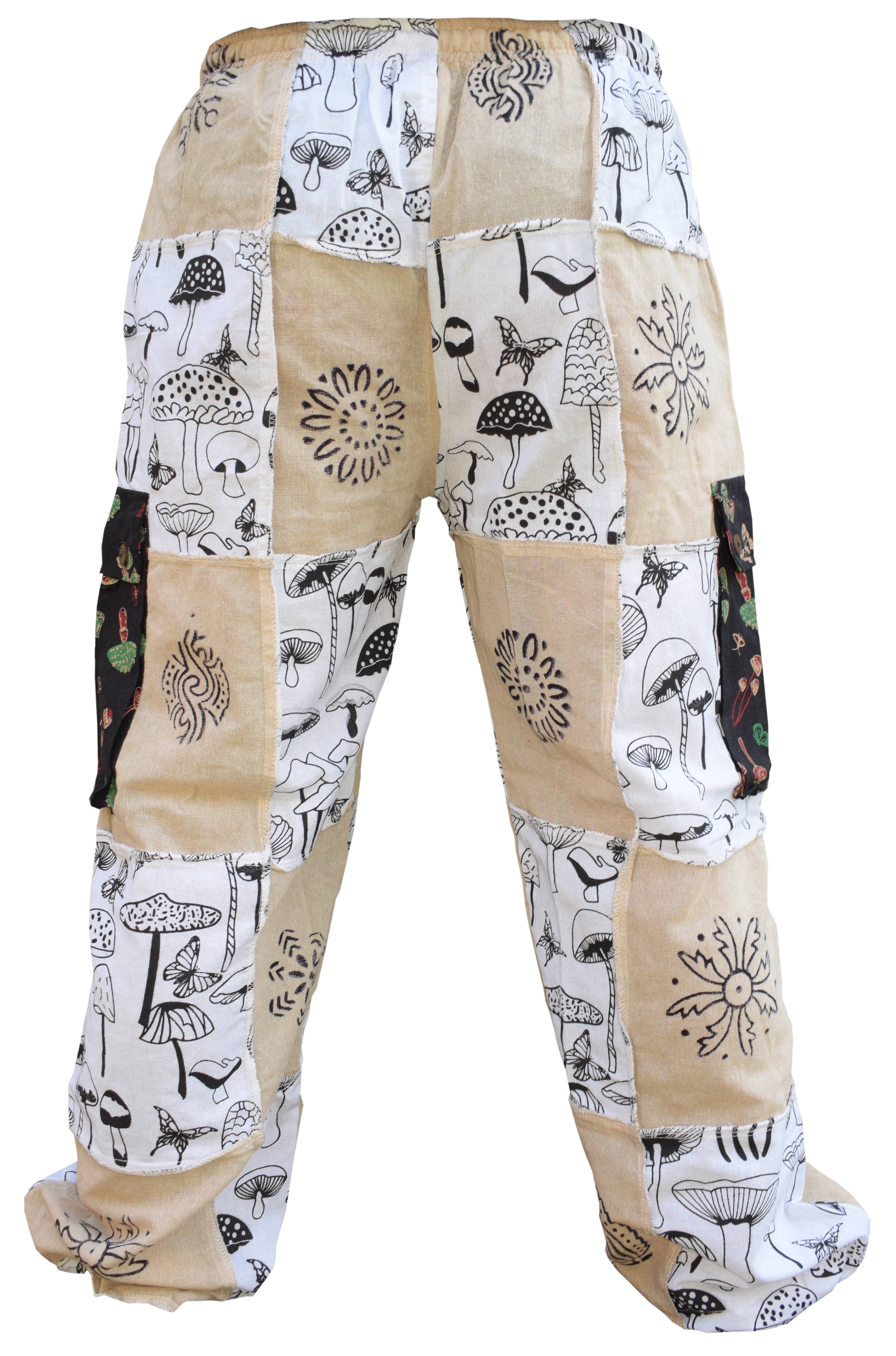 Gheri - Venta al por mayor Pantalones - Unisex - Pantalones Cargo de Algodón Patchwork con Estampado de Mariposa Blancos3