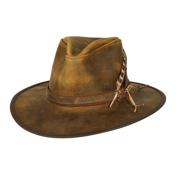 Bunt Honey Genuine Leather Safari Outback Hat - Style Tate for wholesale on Faire