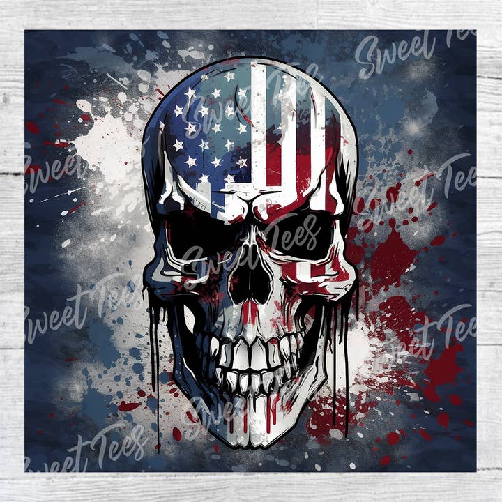 American Flag Skull Patriotic Tumbler Sublimation Transfer for wholesale by Sweet Tees