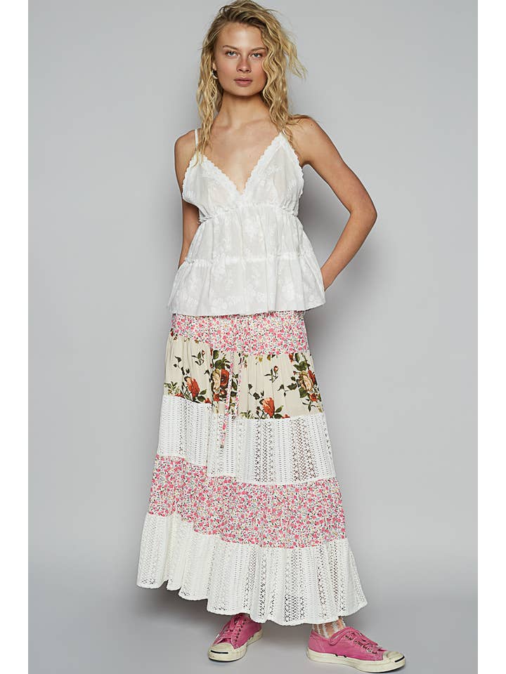 OFF WHITE V neck sleeveless trim shirring ruffle solid top for wholesale on Faire