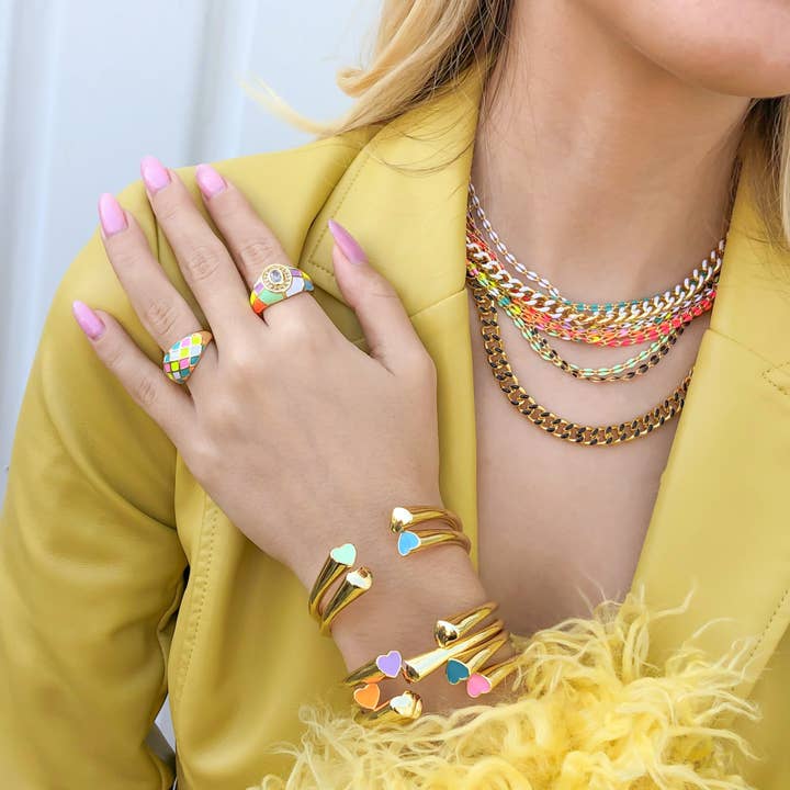 OMG Blings - Wholesale Band/Stacked Ring - LRN093 - Enamel Checkered Ring*12