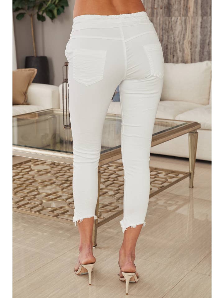 MILIO MILANO – wholesale Lounge Sweatpants/jogging bottoms – Women's – FRINGE HEM CRINKLE JOGGER (95935-XS-L-WHITE)