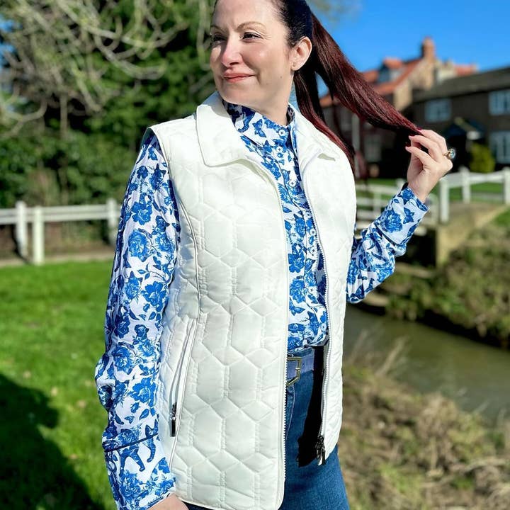 Salamander Shirts Ltd – wholesale Outerwear Vest - Women’s – Grenouille Ladies Winter White Peach Finish Diamond Gilet3