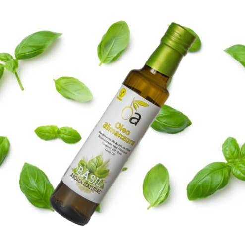 OLEO ALMANZORA – Azeite por atacado – Condimento de Azeite de Oliva aromatizado - Manjericão 250ml