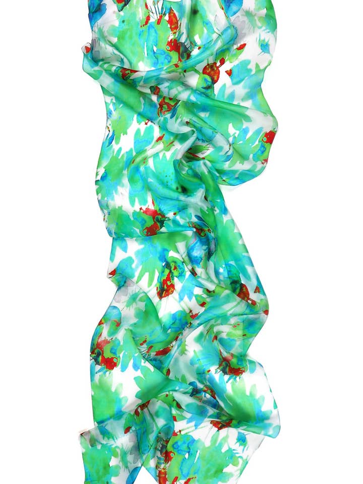 Sciarpa in seta Alison — Blossoms — verde menta per la vendita all'ingrosso da parte di SALTO