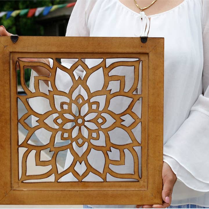 Lungta Imports - Wholesale Wall Accent - Handcrafted Large Lotus Wooden Wall Panel For Home Decor1