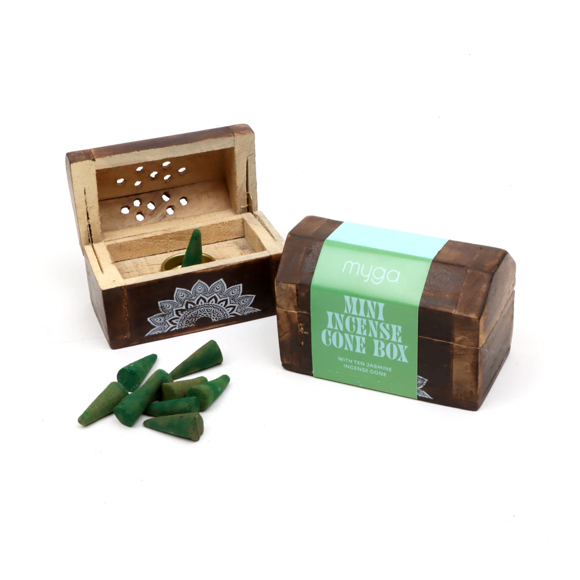 Myga - Wholesale Incense - Wooden Incense Box With 10 Cones In Each Piece, 6 Pieces2