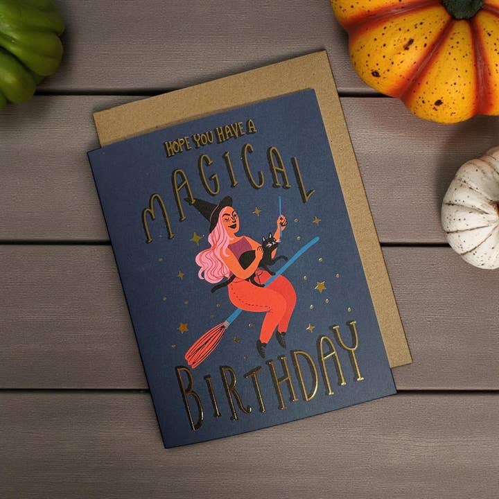Wild Optimist - Wholesale Birthday Card - Magic Birthday Witch Goldfoil Greeting Card3