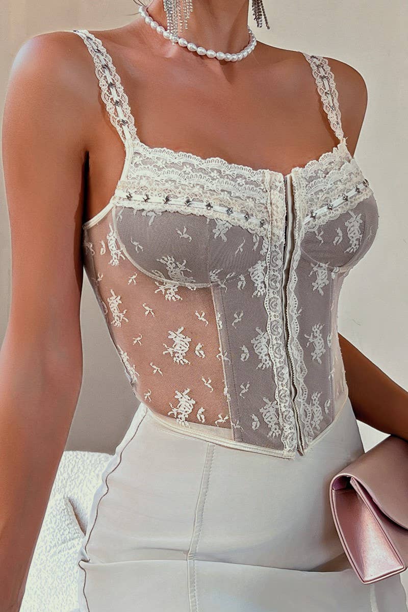 Beige Valentine's Day Victoria Floral lace sexy Camisole Corset for wholesale on Faire1