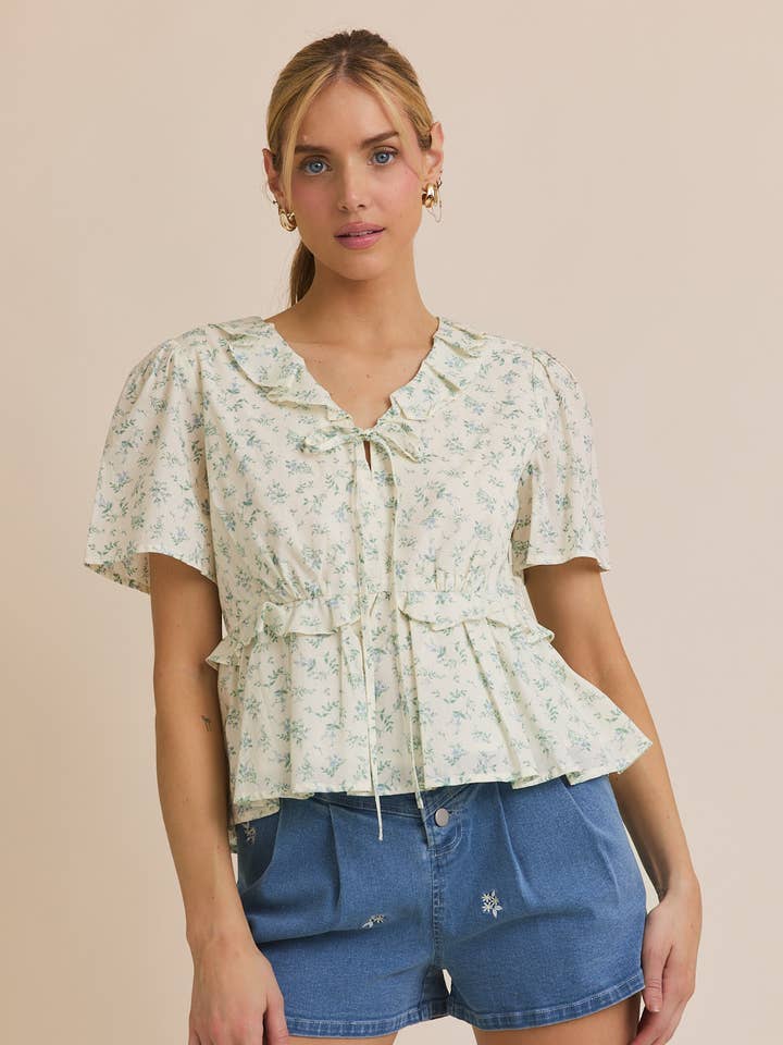 FRONT TIE HALF SLEEVE BLOUSE for wholesale by GILLI