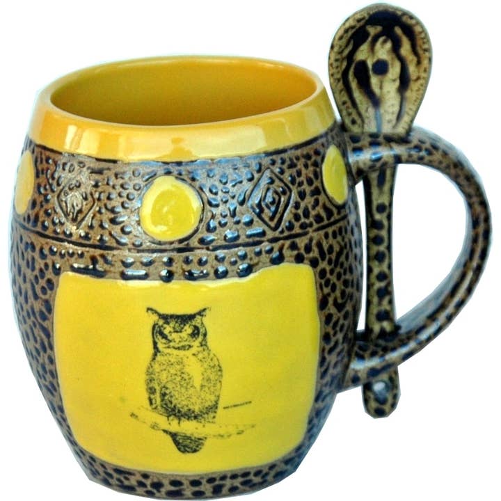 Always Azul Pottery - Wholesale Coffee Mug - Owl Mugs with Spoons Box Set