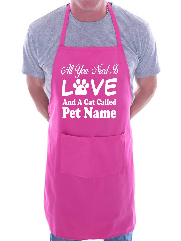Avental de adulto BBQ Personalizado Tudo o que precisa é amor e um gato pet name pet lover por atacado de Print4U