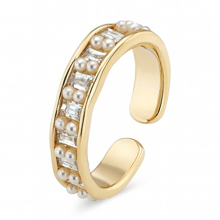 Sedy Jewelry - Wholesale Multi-Stone Ring - Gold Plated Adjustable Ring with Pearls and Cubic Zirconia0