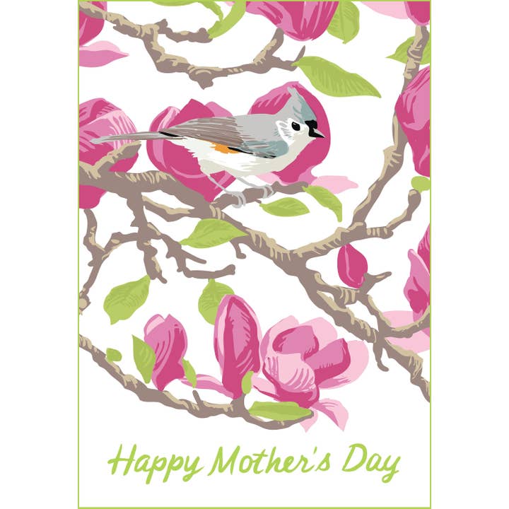 Rigel Paper - Wholesale Postcard - RMD-225 Tufted Titmouse & Magnolia - Mother's Day Postcard