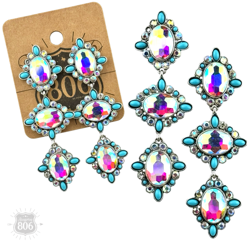 Pink Panache Brands - Wholesale Dangle Earrings - Western triple oval rhinestone earring6