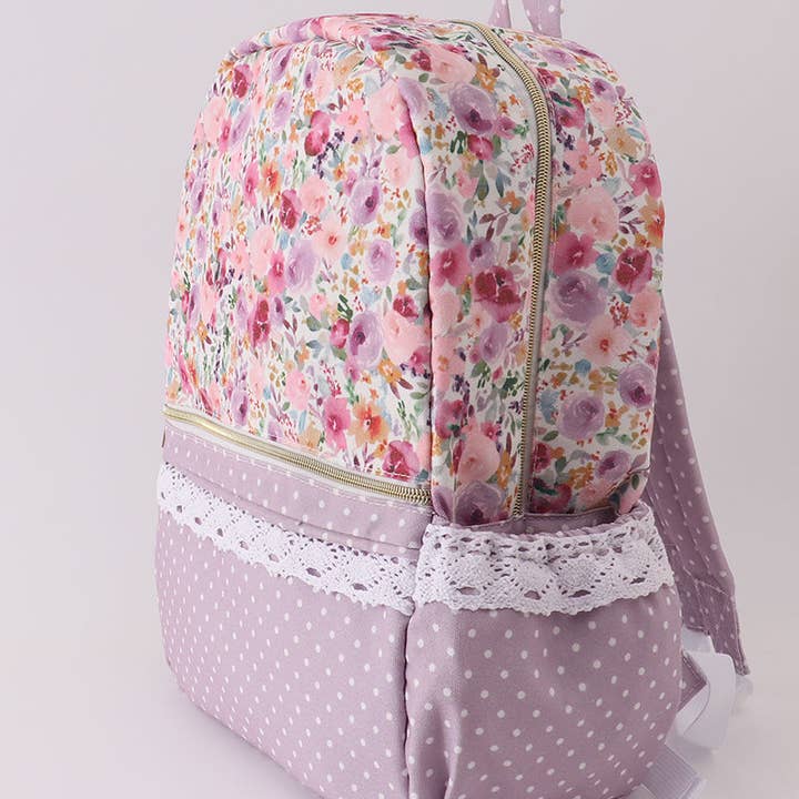 Mom & Co. - Wholesale Backpack - Kids - Purple floral print canvas ruffle backpack9