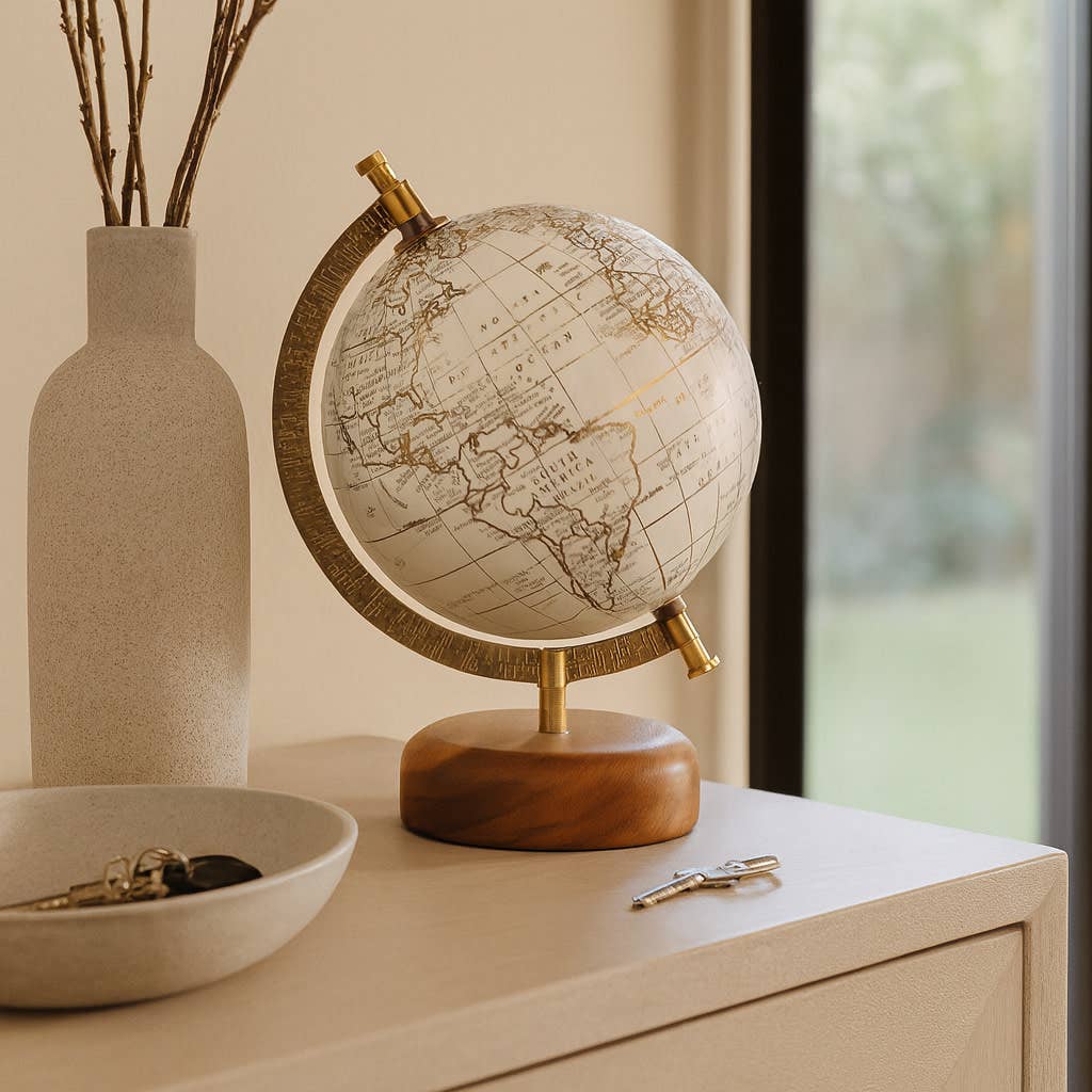 Sagebrook Home - Wholesale Desk Globe - Resin Wood Base Globe Sculpture - Natural, 10 in.2