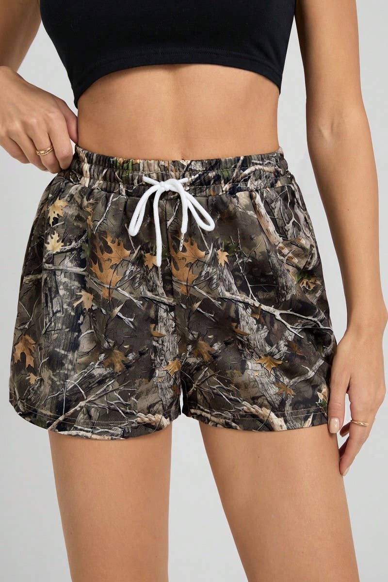 NINEXIS - Wholesale Shorts - Women's - CWBSP0569_LOOSE DRAWSTRING CAMO SHORTS WITH BRANCH PRINT9