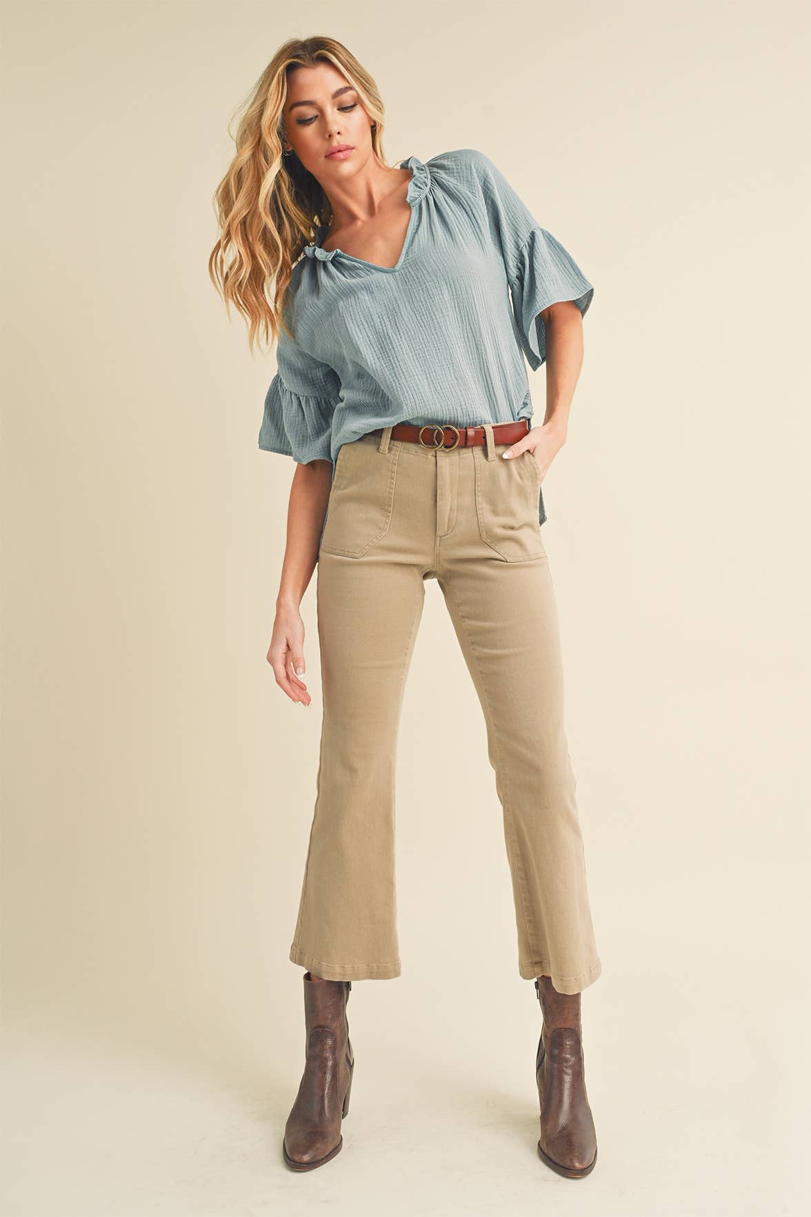 AEMI + CO - Wholesale Blouse - Women's - 8258DK Tes 3/4 Sleeve Ruffle Top 623