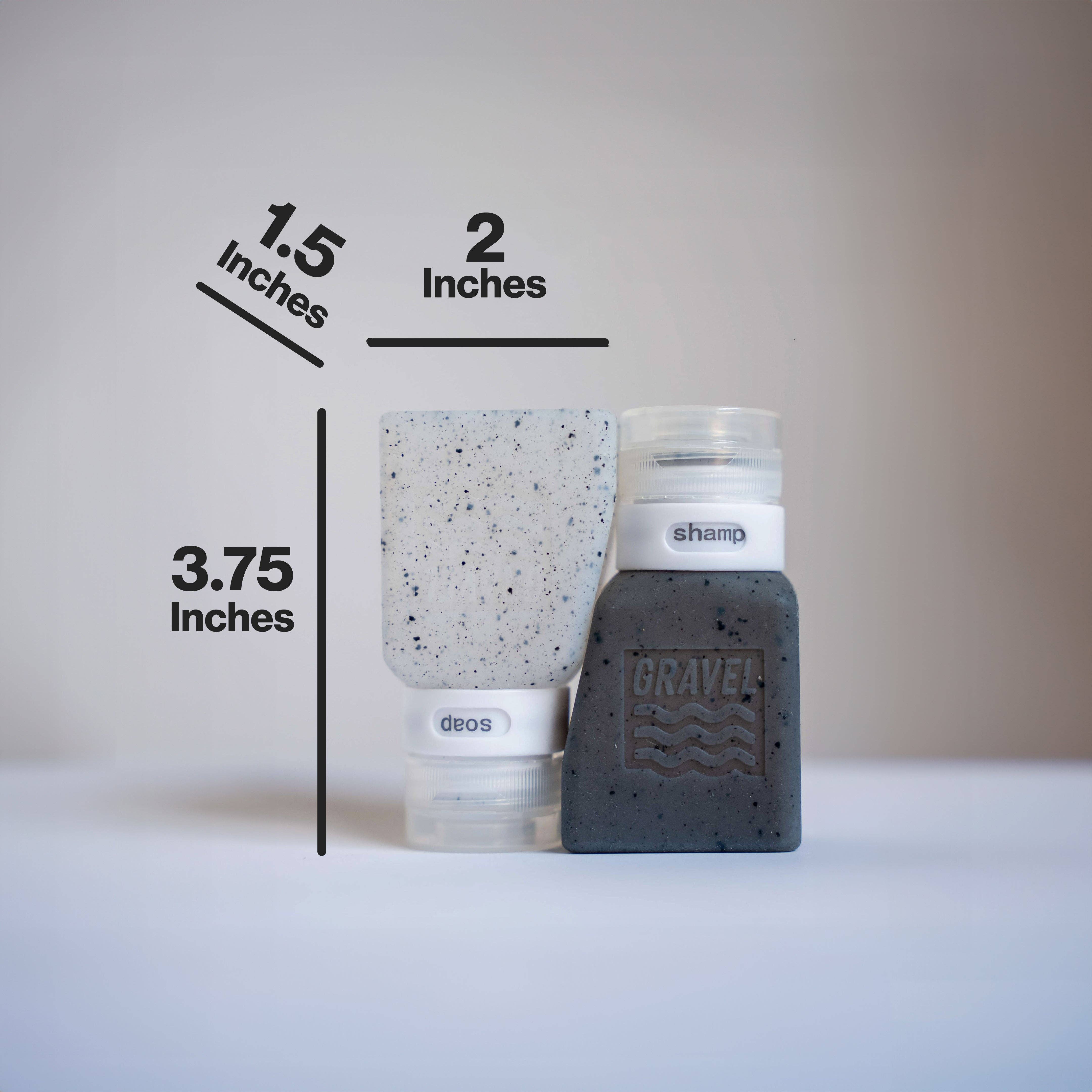 Gravel - Vendita all'ingrosso Contenitore da viaggio - Flaconi da Viaggio per Liquidi 3oz (89 ml) (Confezione da Due) | Trasparente & Grigio1