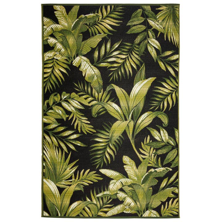 Tapis intérieur/extérieur Marina Jungle Leaves noir pour la vente par Liora Manne