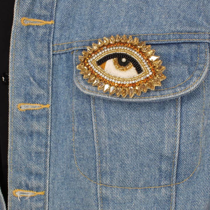 HHH Designs - Wholesale Brooch - Embroidered Sequin Evil Eye Brooch or Hat Pin, each